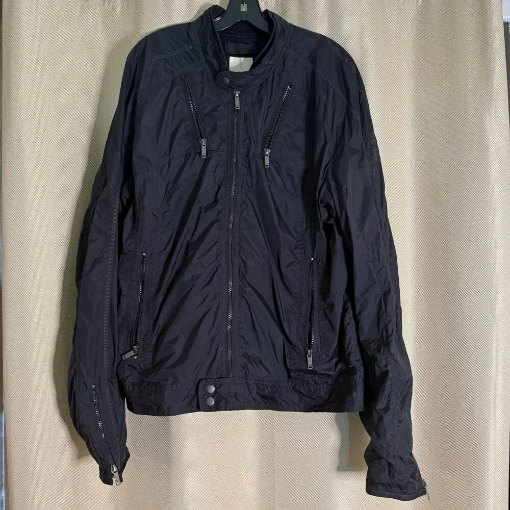 VTG Diesel Technical Nylon Flight Jacket Packable Windbreaker Zip Black Men XXXL
